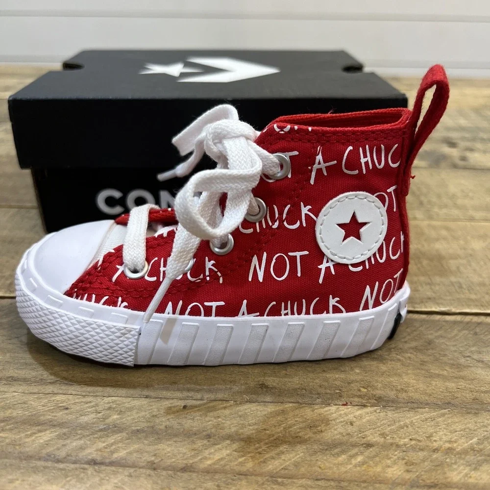 CONVERSE High Top Not A Chuck Red/White Canvas  A05339F Size 5 Infant